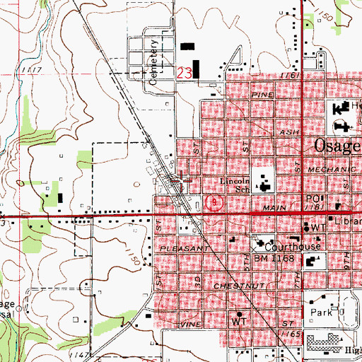 Topographic Map of Osage Co-op Elevator, IA