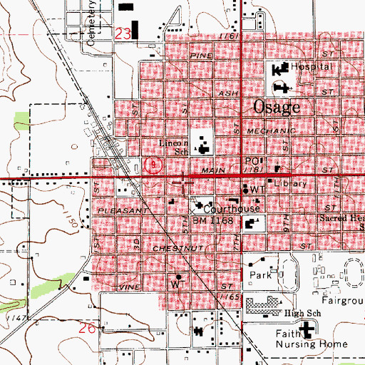 Topographic Map of Osage Fire Department, IA