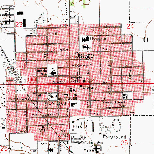 Topographic Map of Osage Post Office, IA