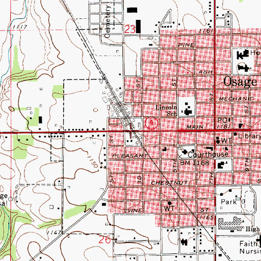 Topographic Map of Osage, IA