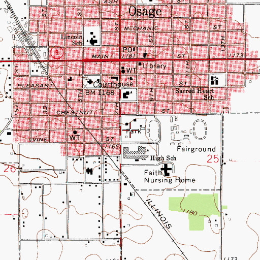 Topographic Map of Osage City Park, IA