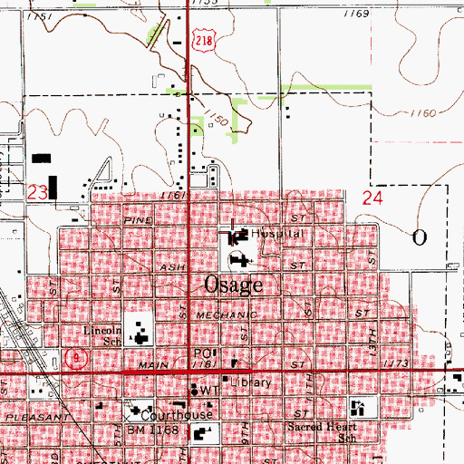 Topographic Map of Mitchell County Memorial Hospital, IA