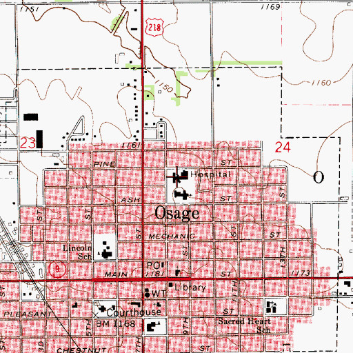 Topographic Map of Mitchell County Regional Health Center, IA