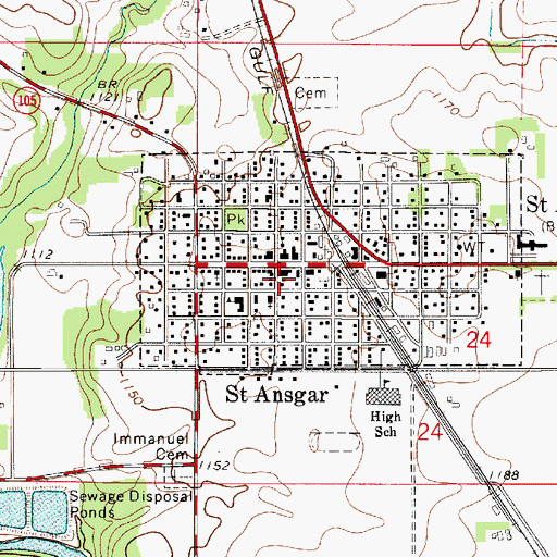 Topographic Map of Saint Ansgar Post Office, IA