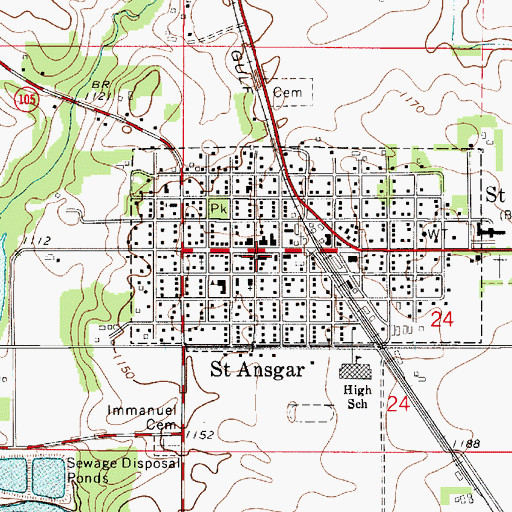 Topographic Map of Saint Ansgar City Police Department, IA