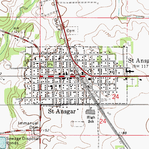 Topographic Map of Saint Ansgar Fire Department, IA