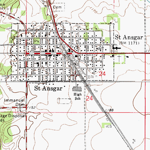 Topographic Map of Saint Ansgar, IA