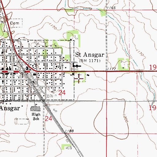 Topographic Map of Saint Ansgar Cemetery, IA