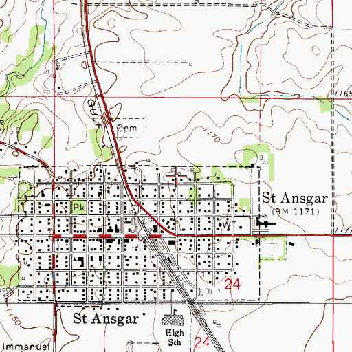 Topographic Map of Saint Ansgar Baptist Church, IA