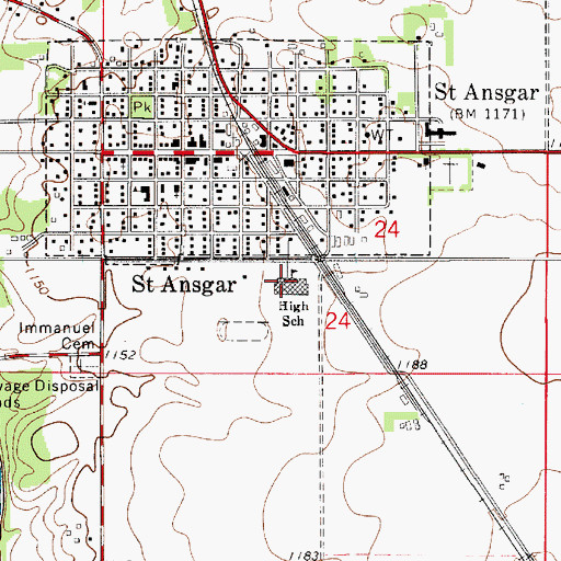 Topographic Map of Saint Ansgar Middle School, IA