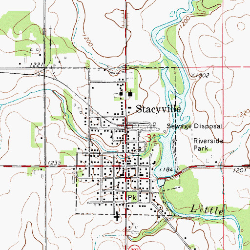 Topographic Map of Stacyville, IA