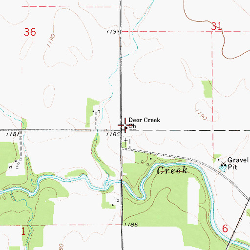 Topographic Map of Deer Creek Cemetery, IA