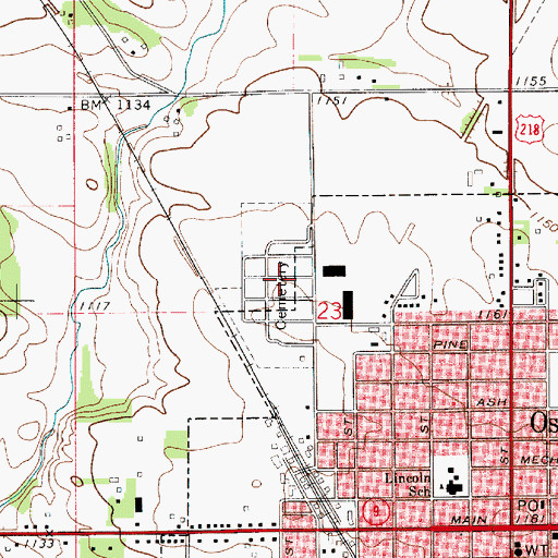Topographic Map of Osage Cemetery, IA