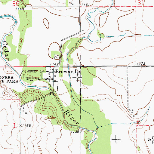 Topographic Map of Brownville Cemetery, IA