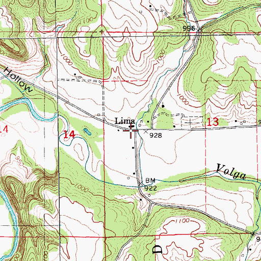 Topographic Map of Lima Post Office (historical), IA