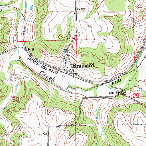 Topographic Map of Brainard Post Office (historical), IA