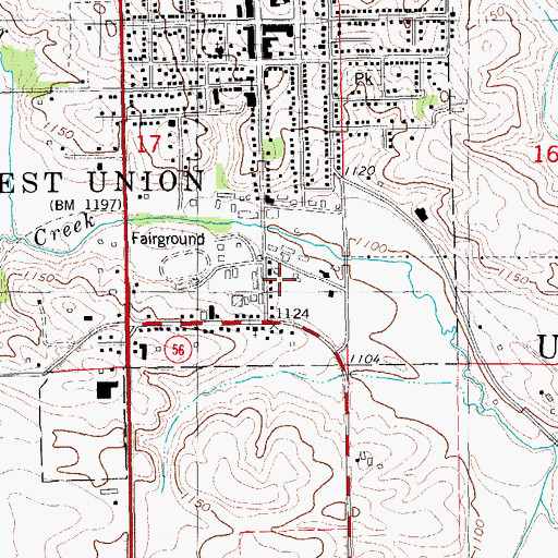 Topographic Map of West Union Cooperative Elevator, IA