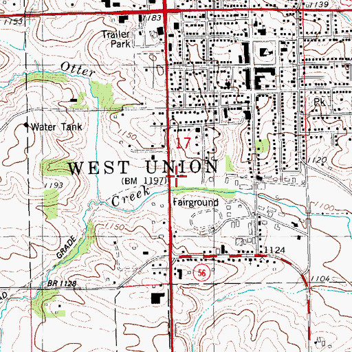 Topographic Map of West Union City Hall, IA