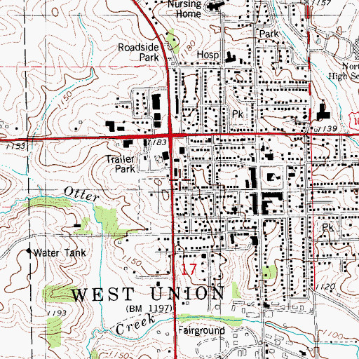 Topographic Map of West Union Chiropractic Center, IA