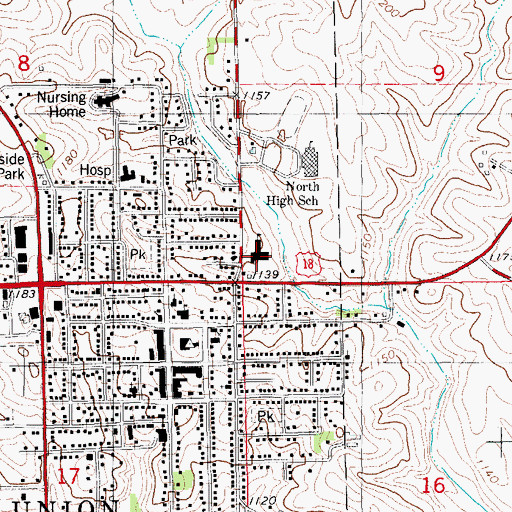 Topographic Map of West Union Elementary School, IA