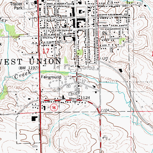 Topographic Map of West Union (historical), IA