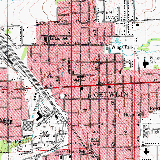 Topographic Map of Oelwein Vision Clinic, IA