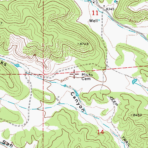 Topographic Map of Hicks Cemetery, CO