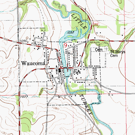 Topographic Map of Waucoma Campground, IA