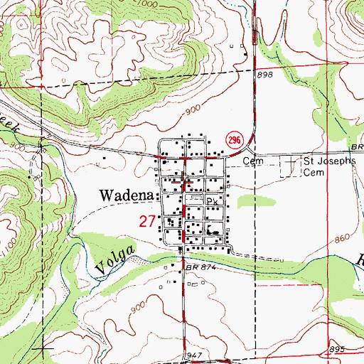 Topographic Map of Wadena Public Library, IA