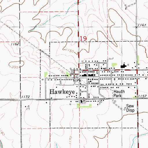 Topographic Map of Hawkeye (historical), IA