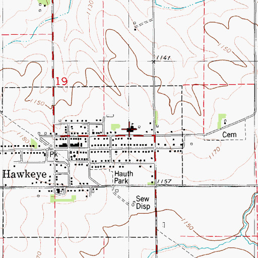 Topographic Map of Hawkeye Elementary School, IA