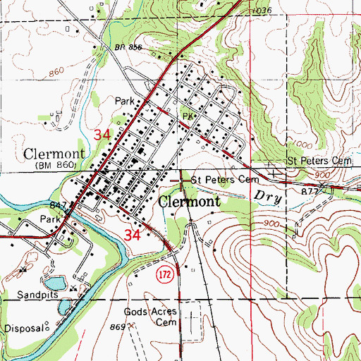 Topographic Map of Clermont (historical), IA