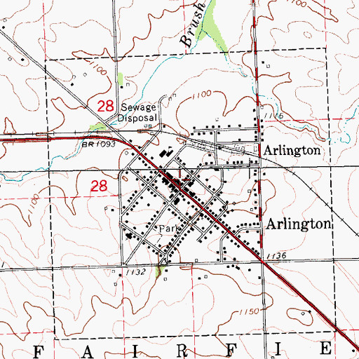 Topographic Map of Arlington Post Office, IA
