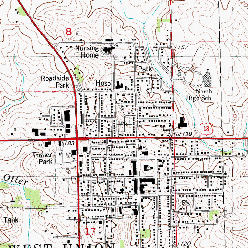 Topographic Map of Lions Park, IA