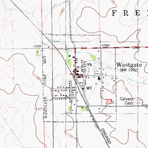 Topographic Map of Westgate Elevator Company Elevator, IA
