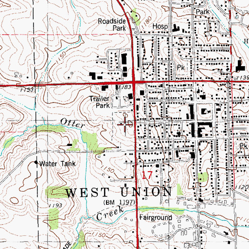 Topographic Map of West Union Cemetery, IA