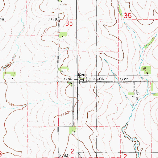 Topographic Map of Union Evangelical Cemetery, IA