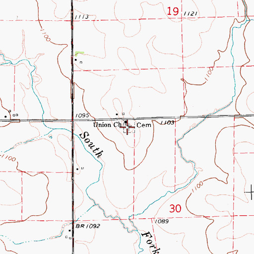 Topographic Map of Union Cemetery, IA