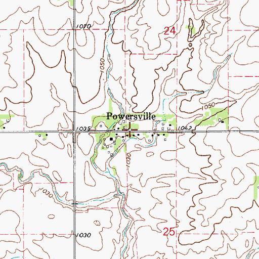 Topographic Map of Powersville Post Office (historical), IA