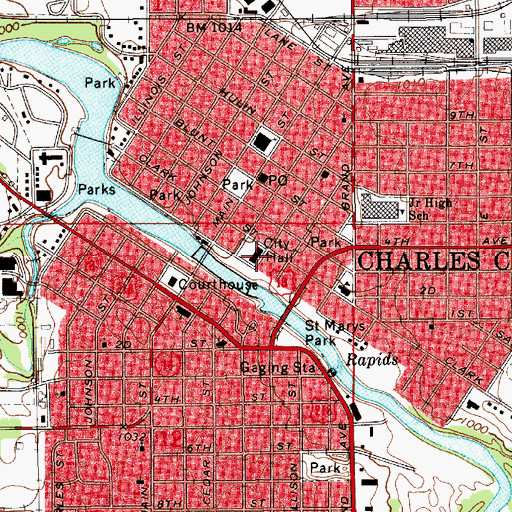 Topographic Map of Charles City Public Library, IA
