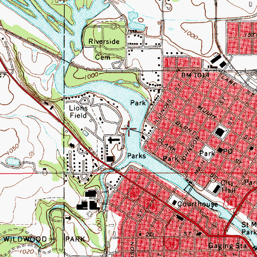 Topographic Map of Suspension Bridge, IA