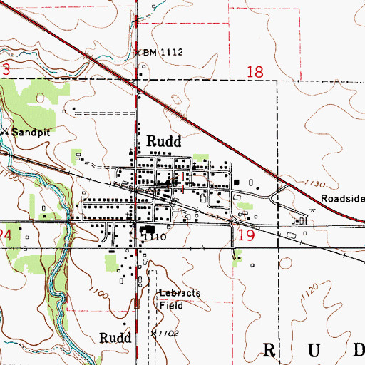Topographic Map of Rudd Public Library, IA