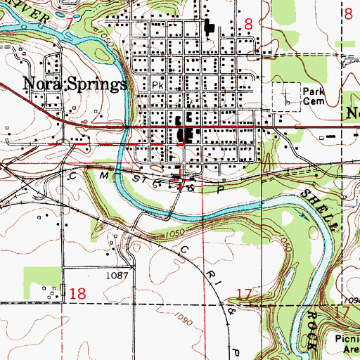 Topographic Map of Nora Springs, IA