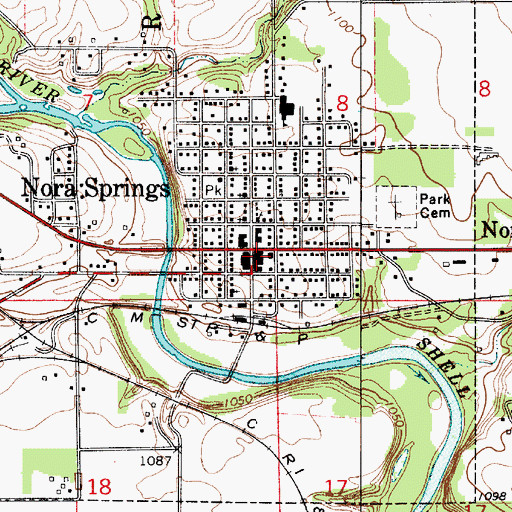 Topographic Map of Nora Springs Post Office, IA