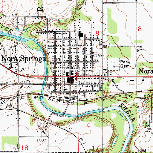 Topographic Map of Nora Springs Health Care Center, IA