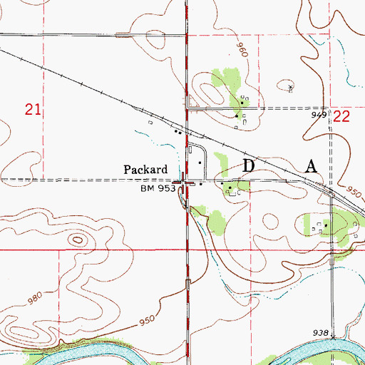 Topographic Map of Packard, IA