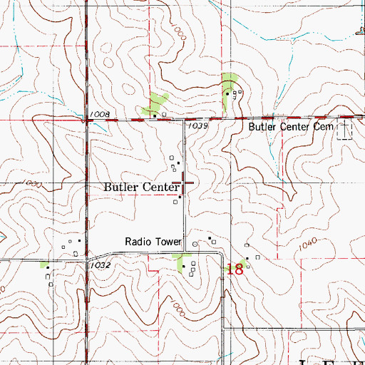 Topographic Map of Butler Center Post Office (historical), IA