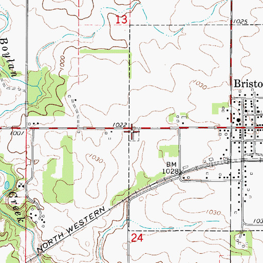 Topographic Map of Old Bristow Cemetery, IA