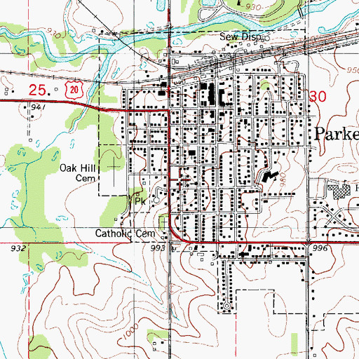 Topographic Map of Parkersburg Public Library, IA