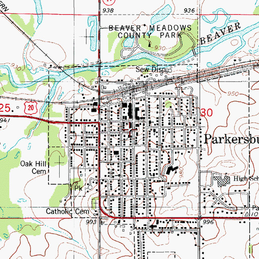 Topographic Map of Parkersburg, IA
